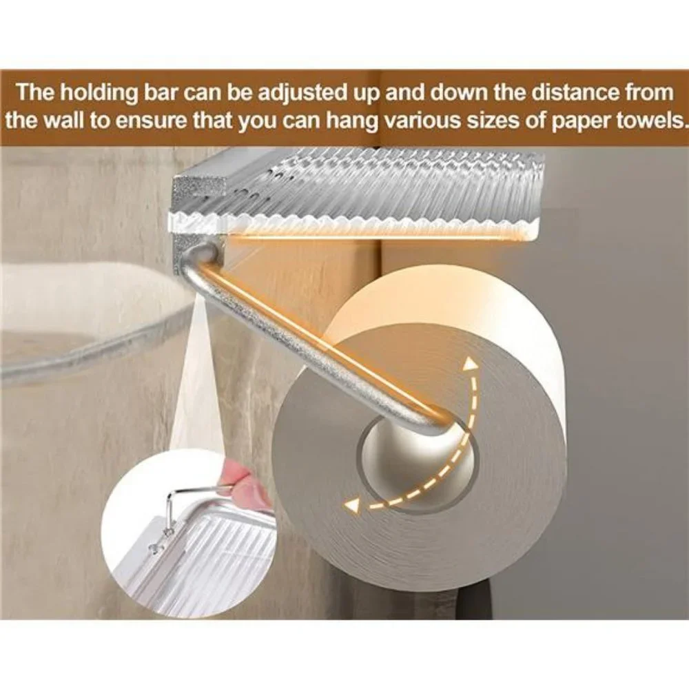 Self Adhesive Toilet Paper Holder with Shelf - Paper Towel Holder Wall Mount